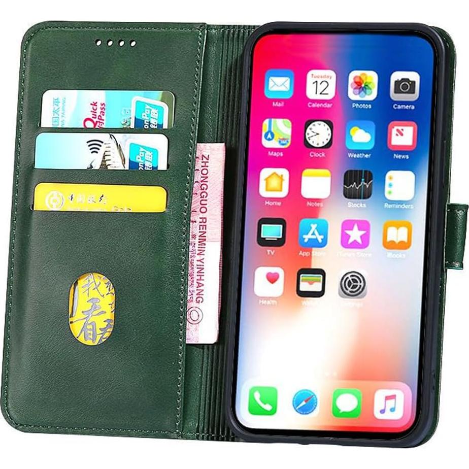 Funda de cuero verde para Cricket Debut S2 / AT&T Calypso 4 con soporte y ranuras