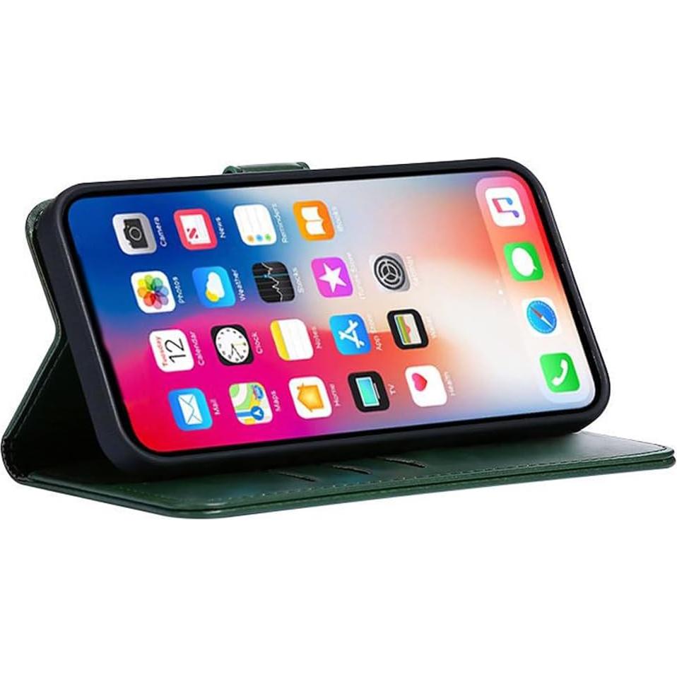 Funda de cuero verde para Cricket Debut S2 / AT&T Calypso 4 con soporte y ranuras