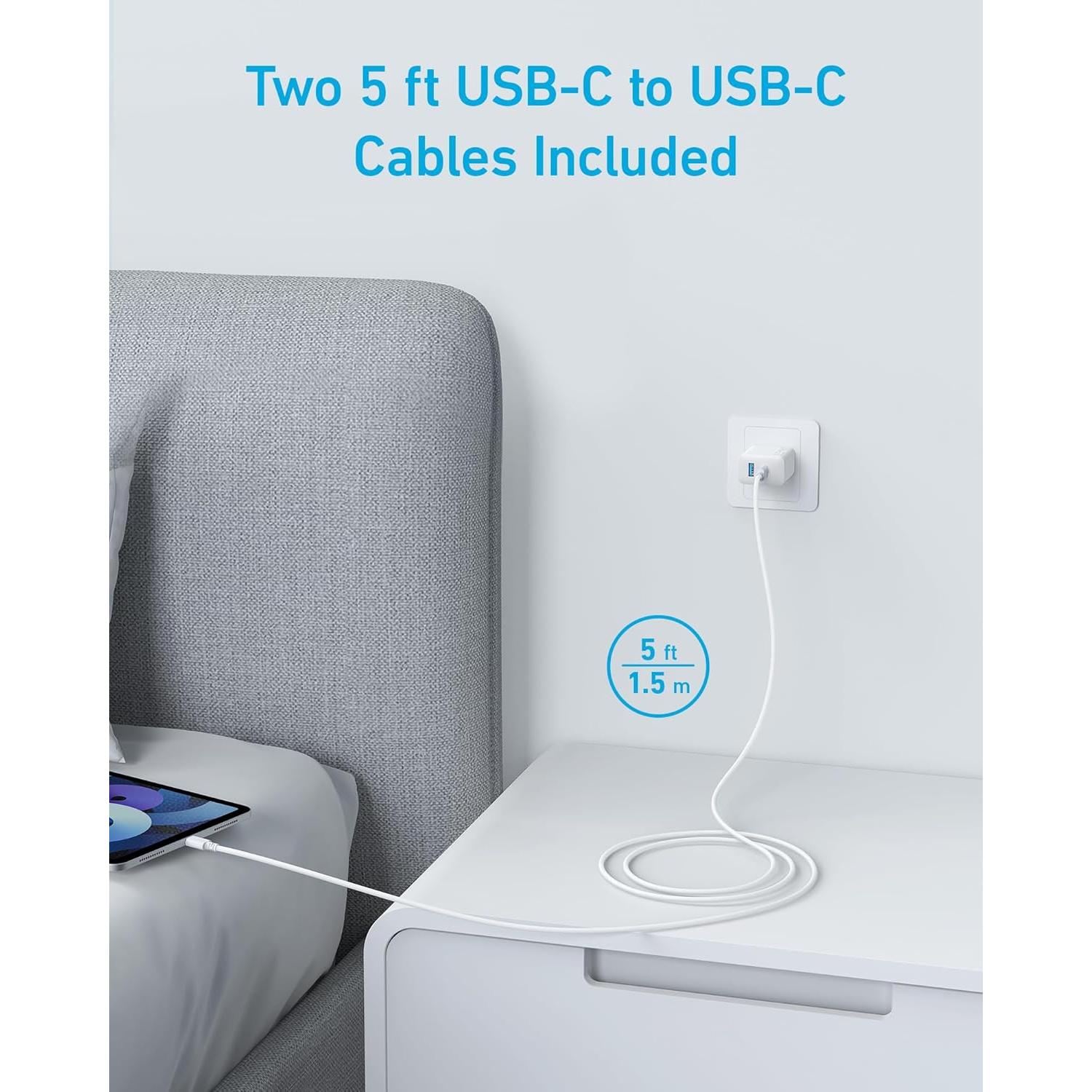 Cargador Anker 20W USB-C Rápido 2-Pack Blanco