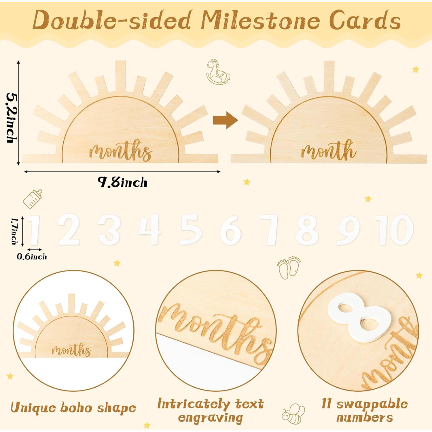 Tarjeta de Hito Mensual para Bebés R HORSE - Sol Boho Madera
