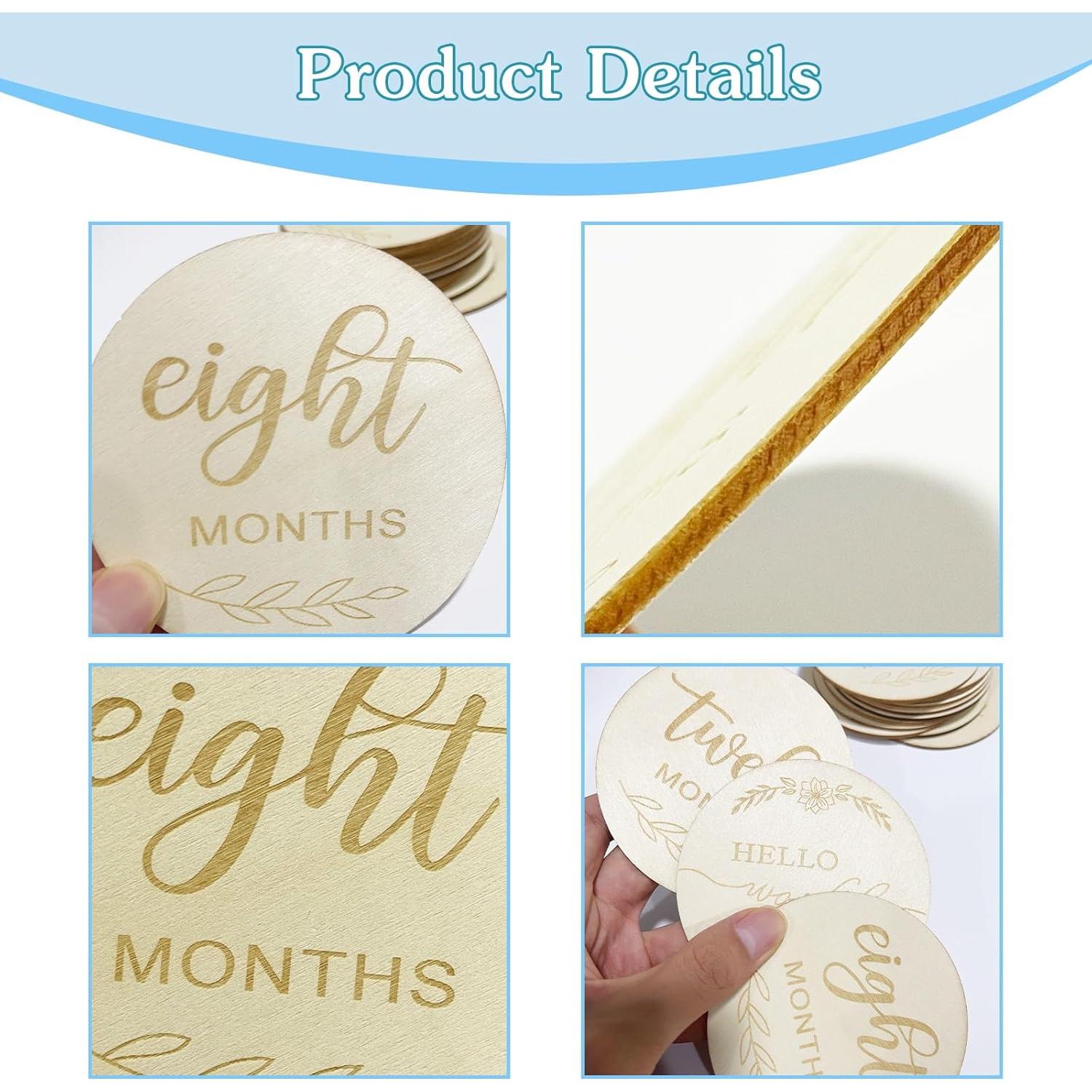 Tarjetas de Hitos Mensuales para Bebés Redondas - Madera