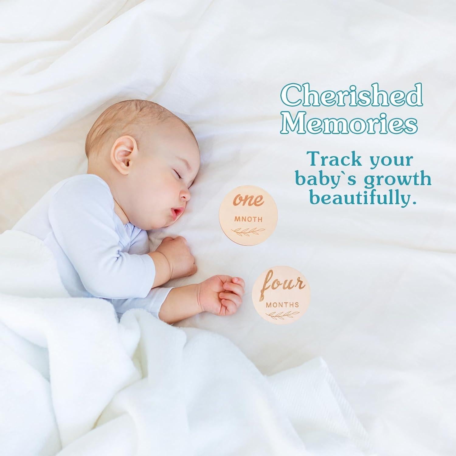 Tarjetas de Hitos Mensuales para Bebés Redondas - Madera