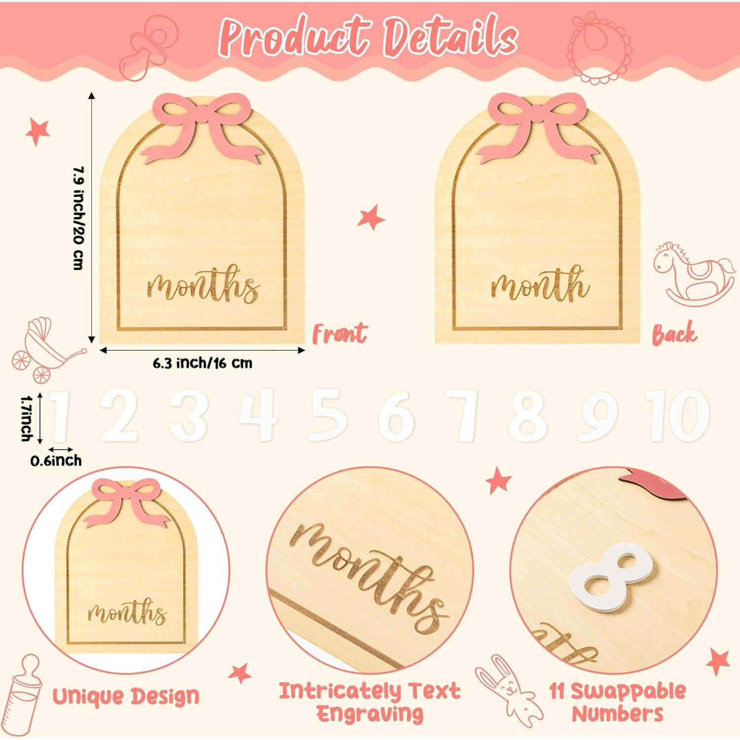 Tarjetas de Hito Mensuales para Bebés R CABALLO Lazo Rosa 3D