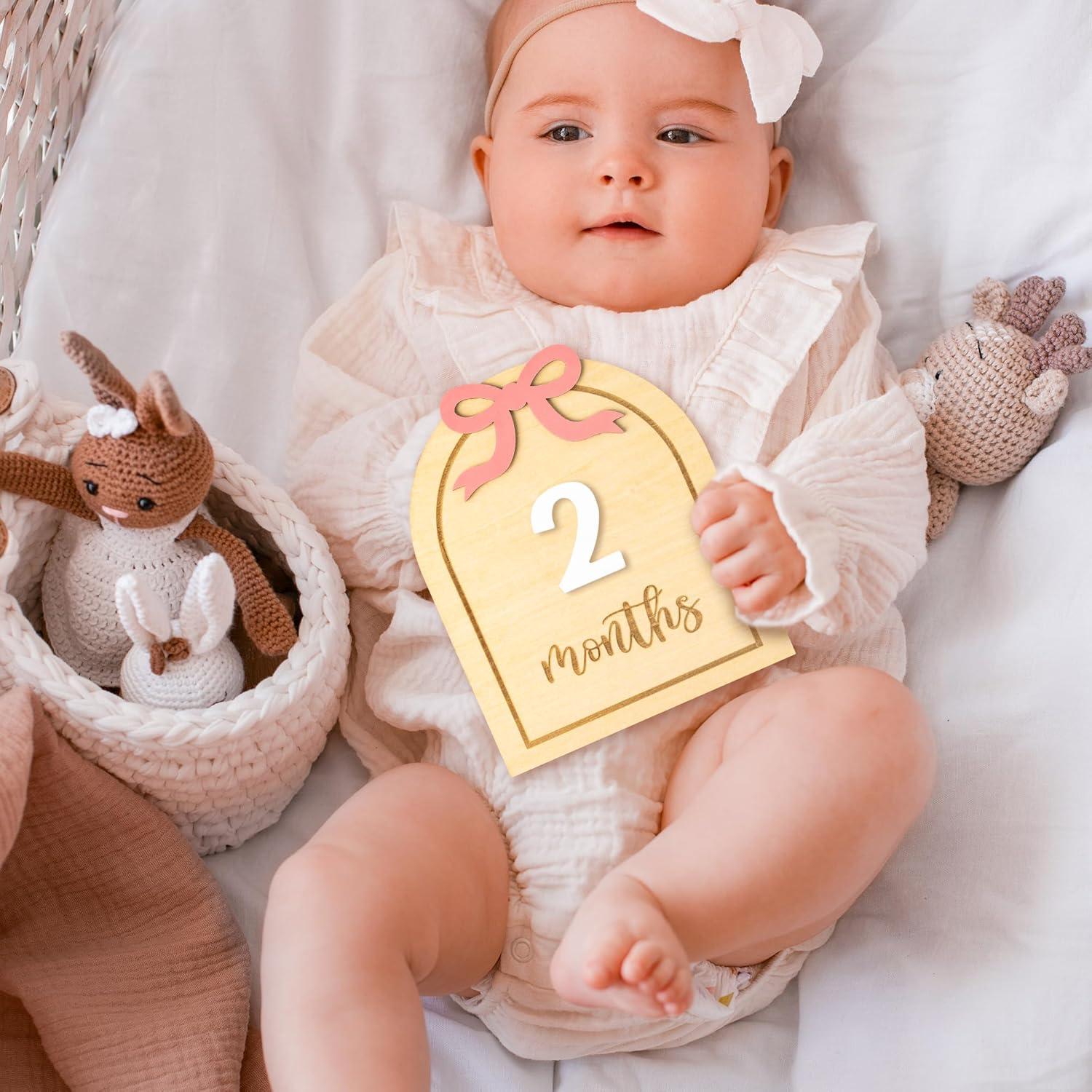 Tarjetas de Hito Mensuales para Bebés R CABALLO Lazo Rosa 3D