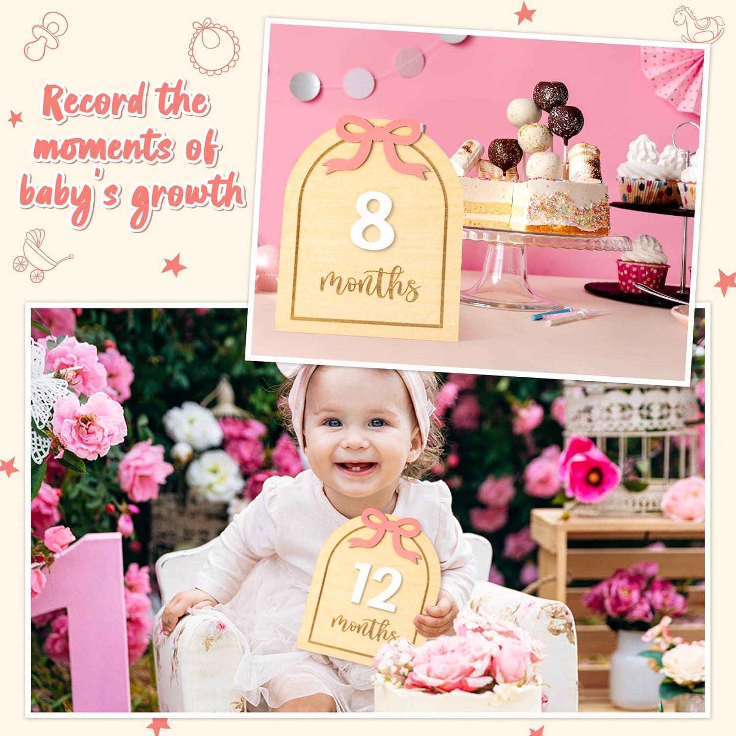 Tarjetas de Hito Mensuales para Bebés R CABALLO Lazo Rosa 3D