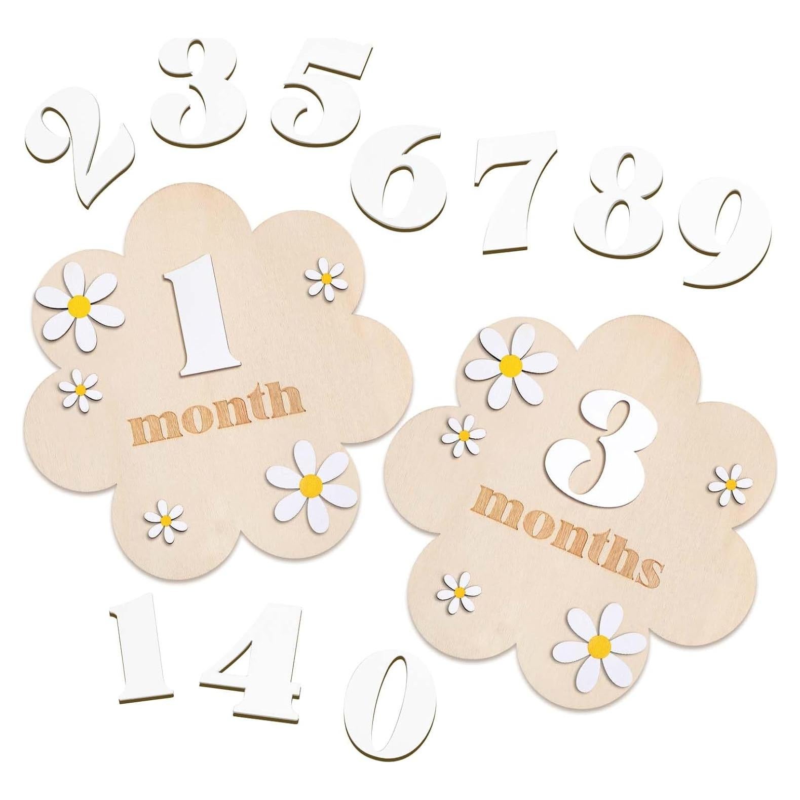 Cartas de Hito Mensual de Madera Burbell 1-12 Meses Blanco