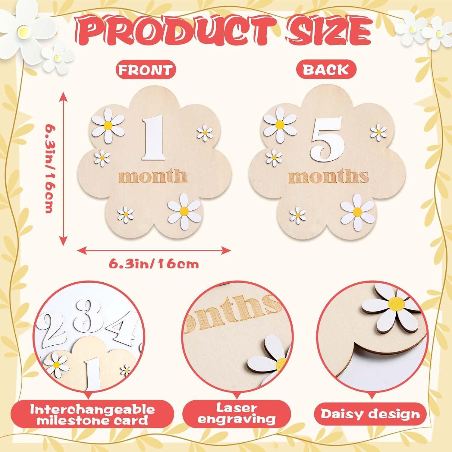 Cartas de Hito Mensual de Madera Burbell 1-12 Meses Blanco