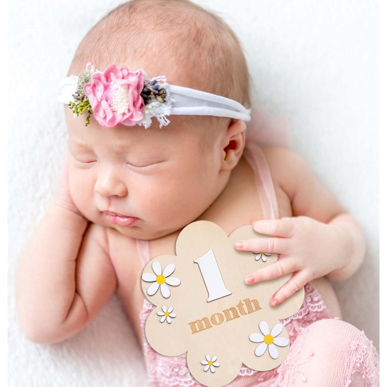 Cartas de Hito Mensual de Madera Burbell 1-12 Meses Blanco