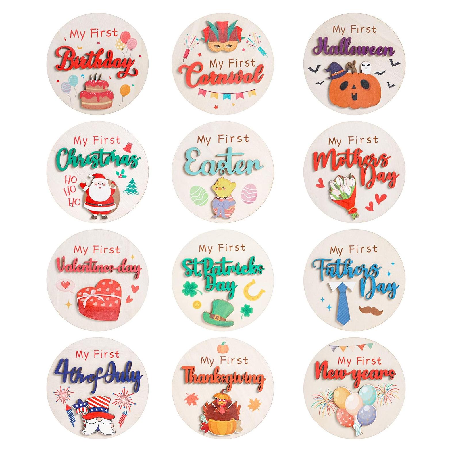 Carteles de Hitos de Vacaciones 12PCS Madera para Bebé