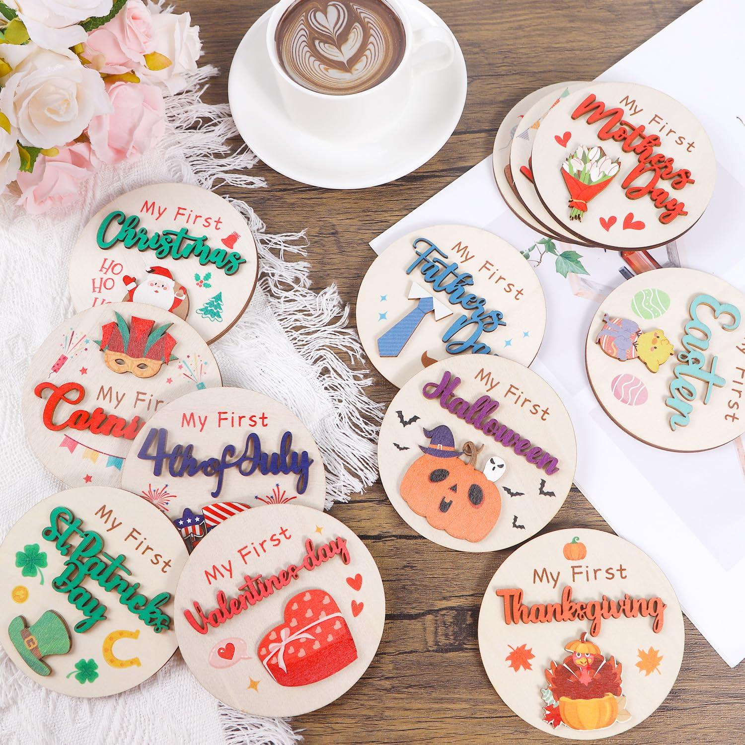 Carteles de Hitos de Vacaciones 12PCS Madera para Bebé