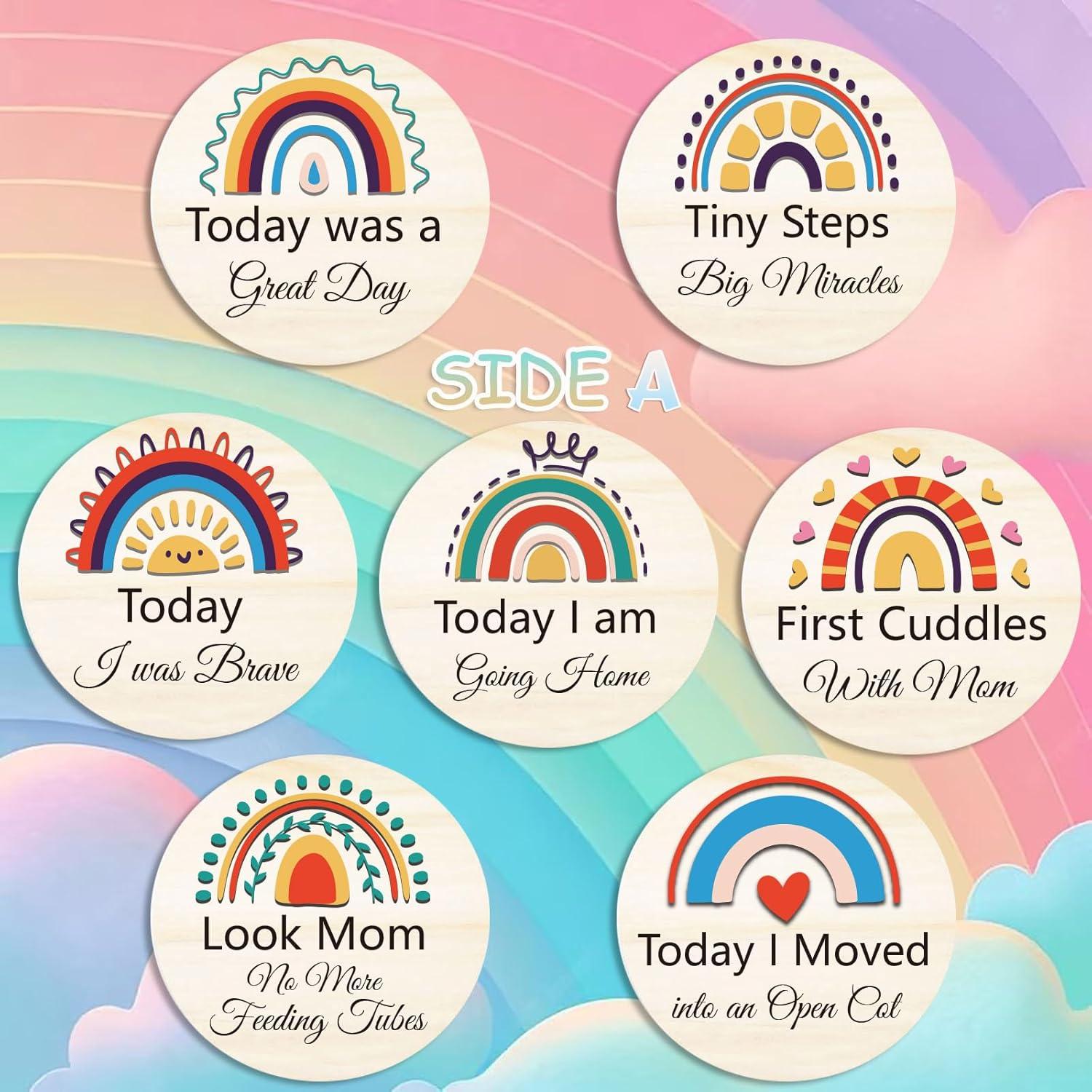 Tarjetas de Hitos NICU de Madera RORANIC - 14 Diseños Reversibles