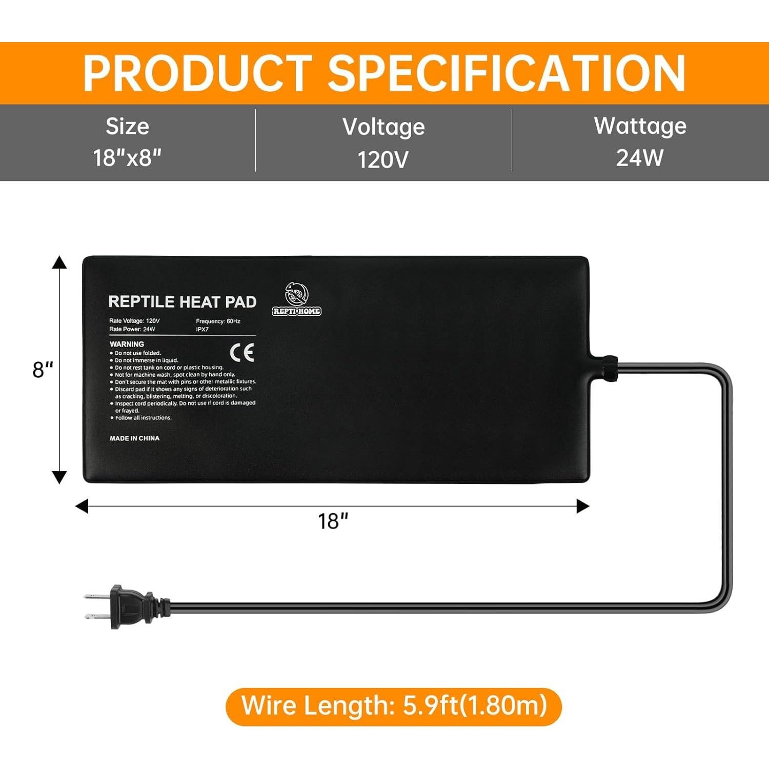 Almohadilla Térmica Eléctrica REPTI HOME 24W para Reptiles 45.72x20.32cm