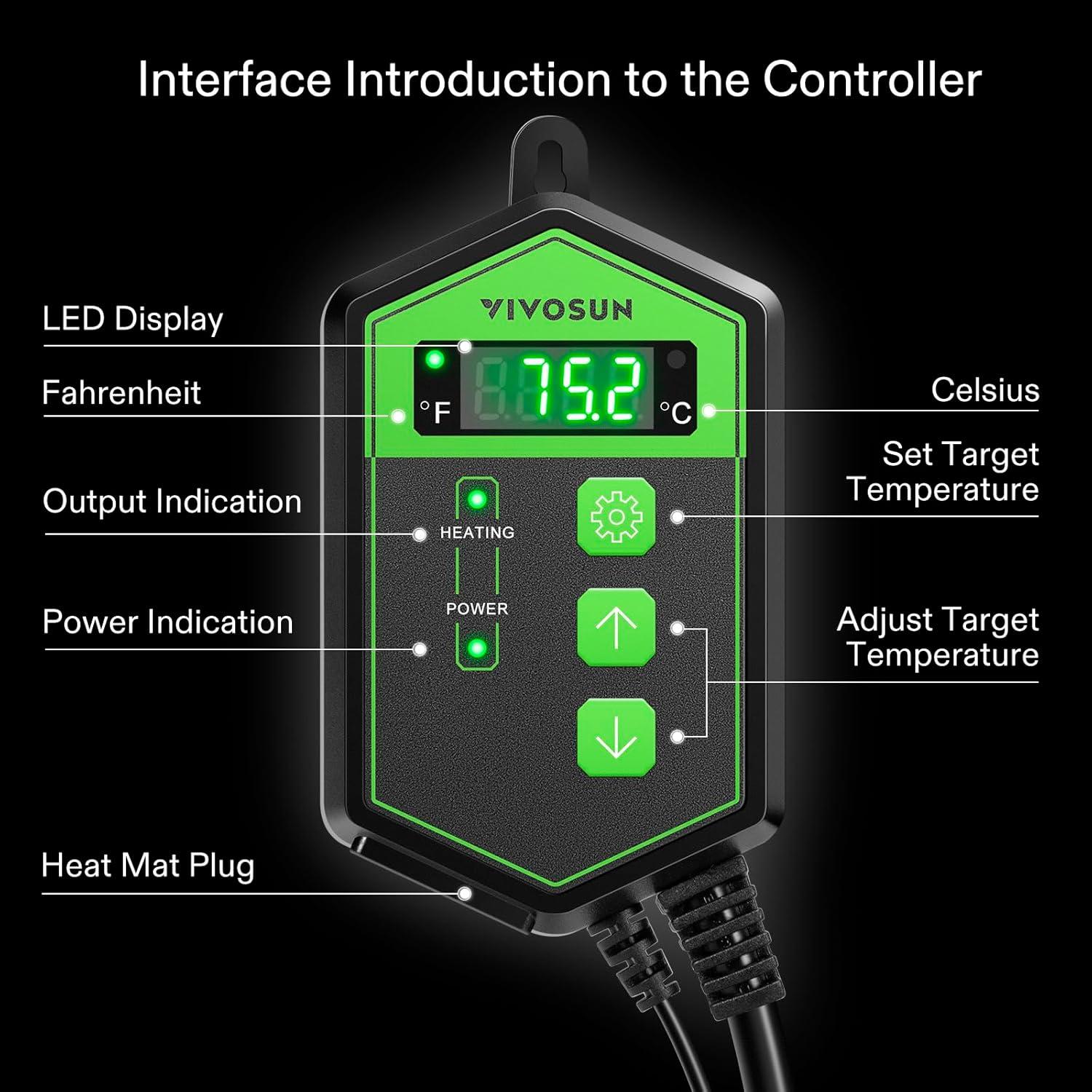 Controlador de Termostato Digital VIVOSUN 1000W para Reptiles y Plántulas