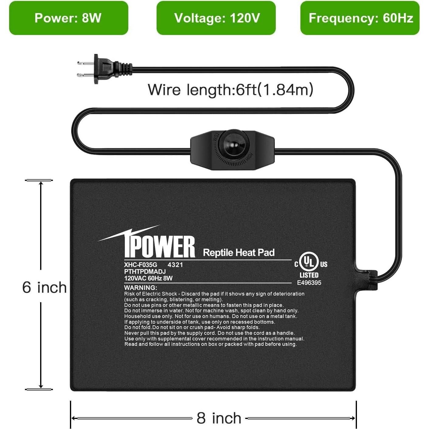Almohadilla Térmica para Reptiles iPower 15x20cm 8W Ajustable