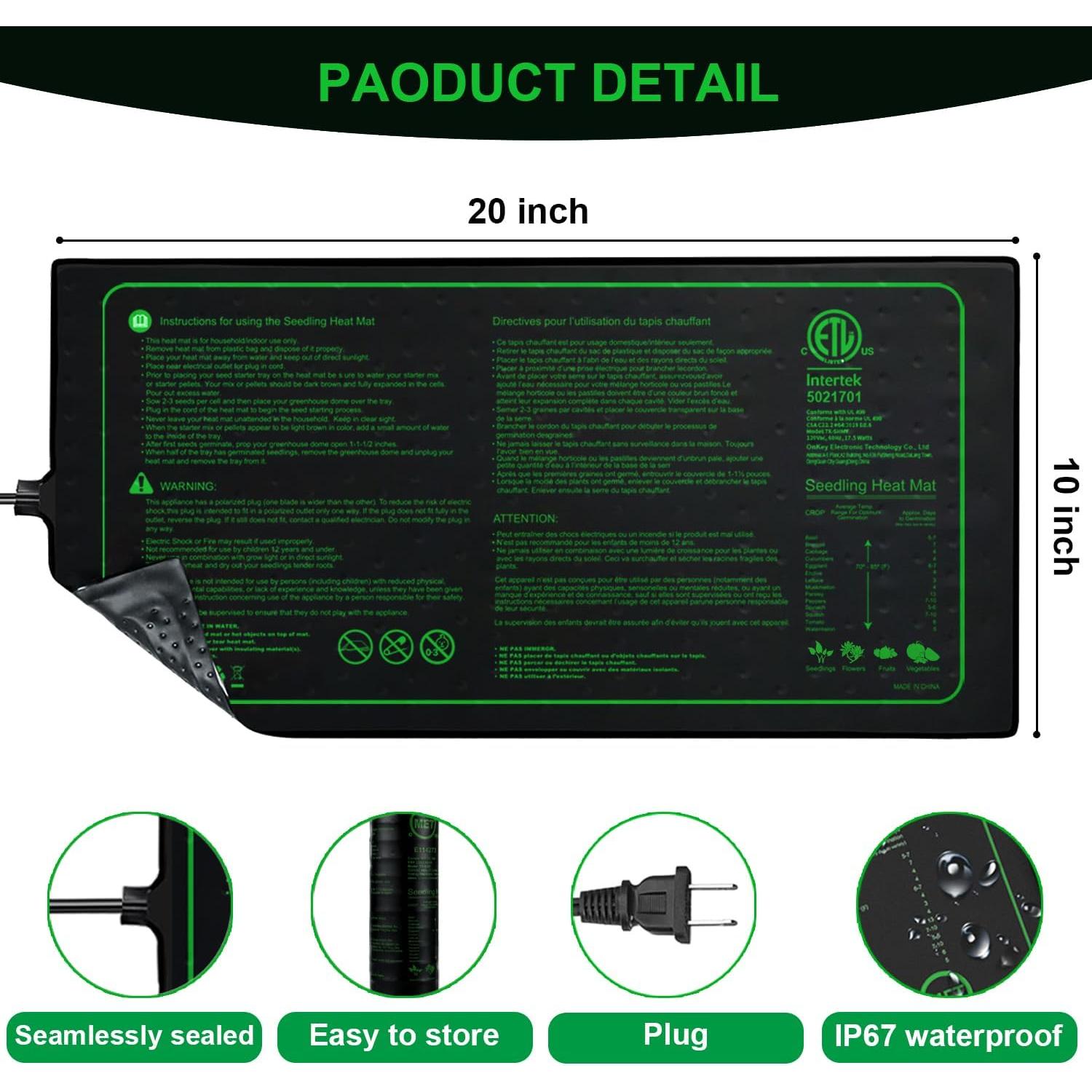 Alfombrilla Térmica Ruyyi 2PK para Plántulas 50.8x25.4cm