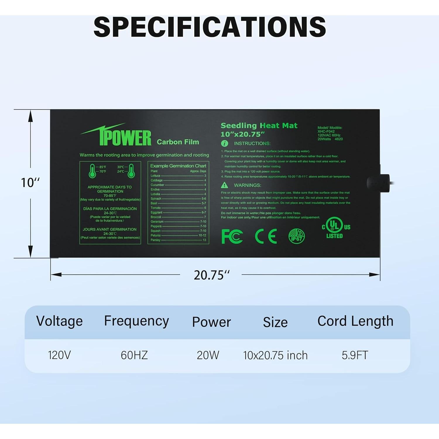 Alfombrilla Térmica iPower 26.4 x 52.7 cm para Germinación
