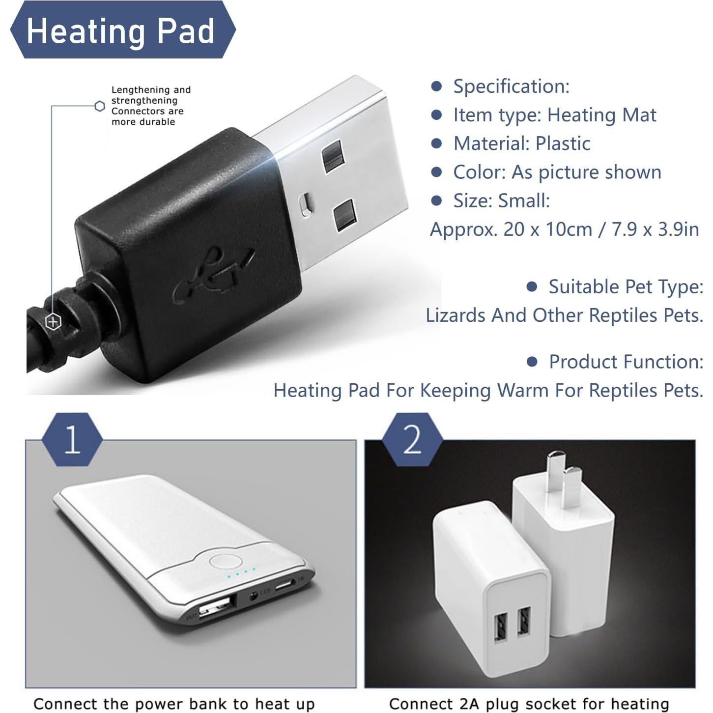 Alfombrilla Calentadora USB para Reptiles Pequeños 25x12cm
