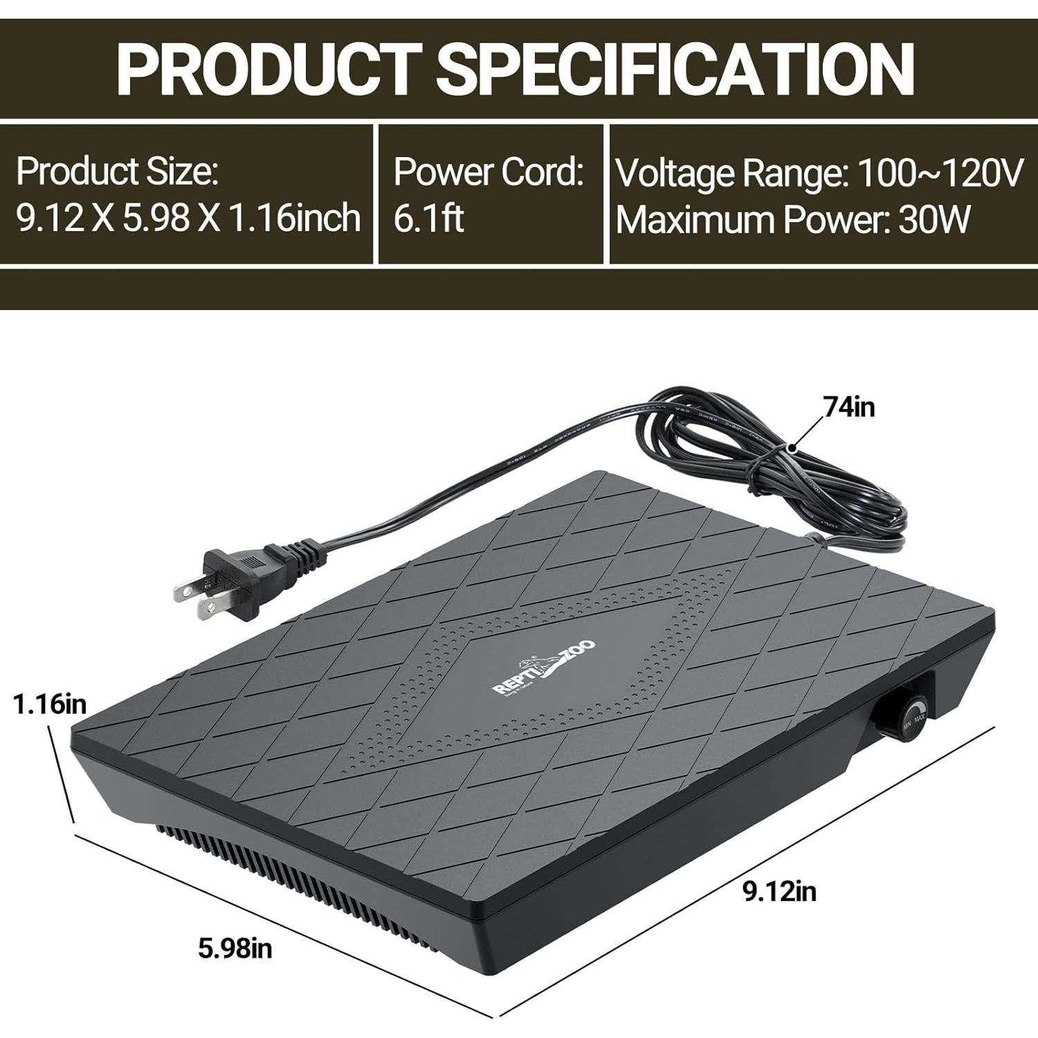 Panel de Calor para Reptiles REPTI ZOO 23.1x15.2cm Ajustable