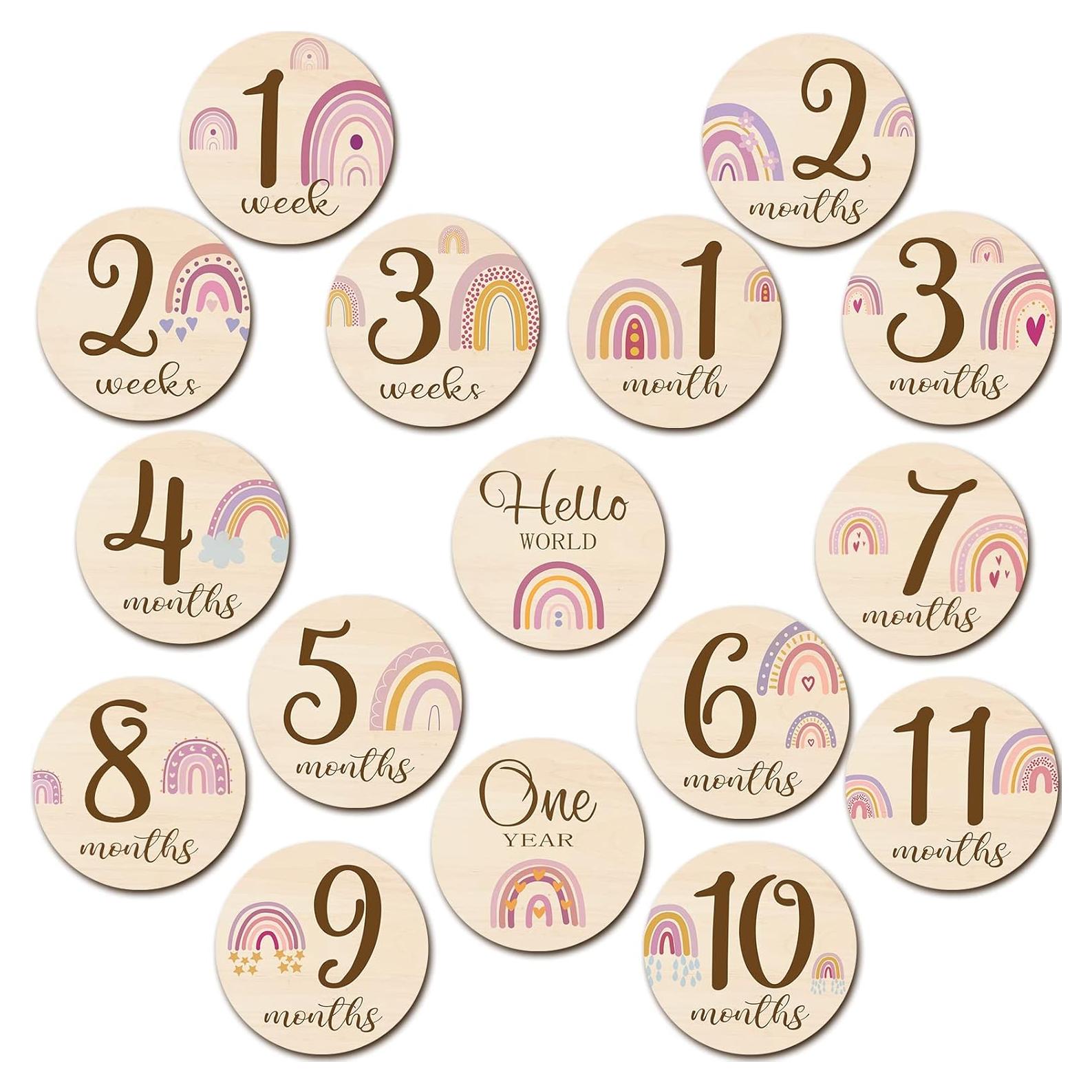 16 Discos de Hitos Mensuales de Madera Tiamon para Bebés