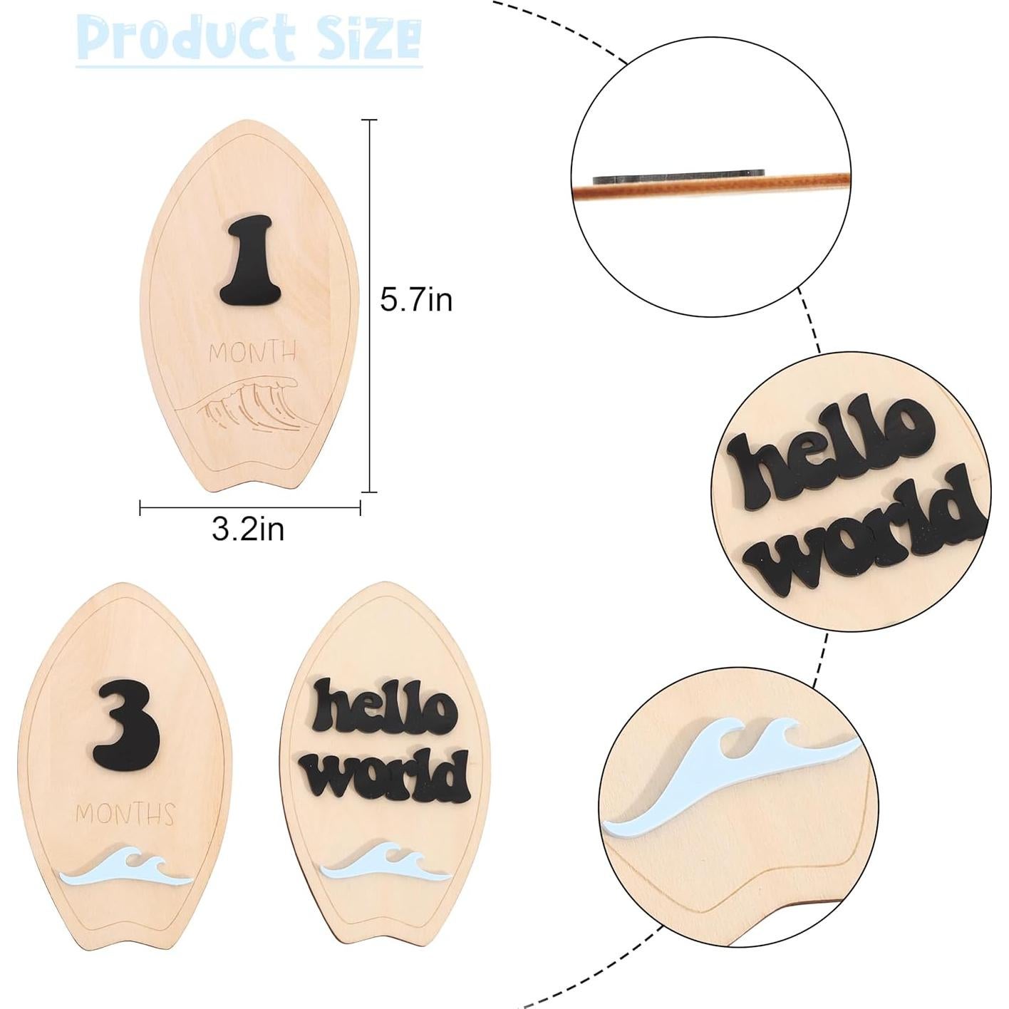 Tarjetas de Hitos Mensuales de Madera para Bebés - Surf