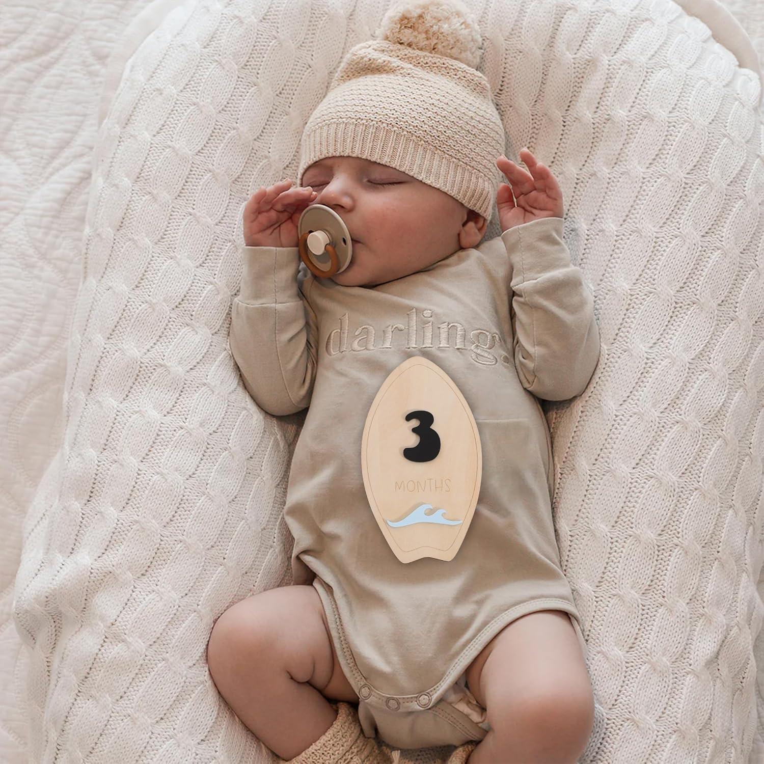 Tarjetas de Hitos Mensuales de Madera para Bebés - Surf