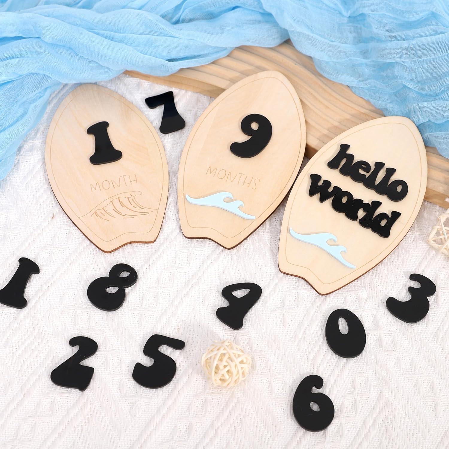 Tarjetas de Hitos Mensuales de Madera para Bebés - Surf