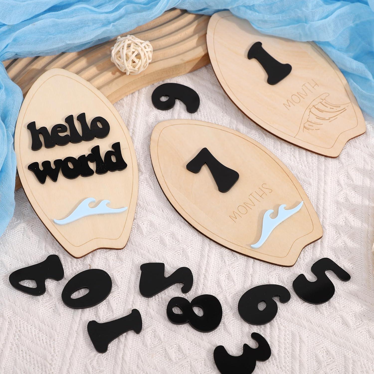 Tarjetas de Hitos Mensuales de Madera para Bebés - Surf