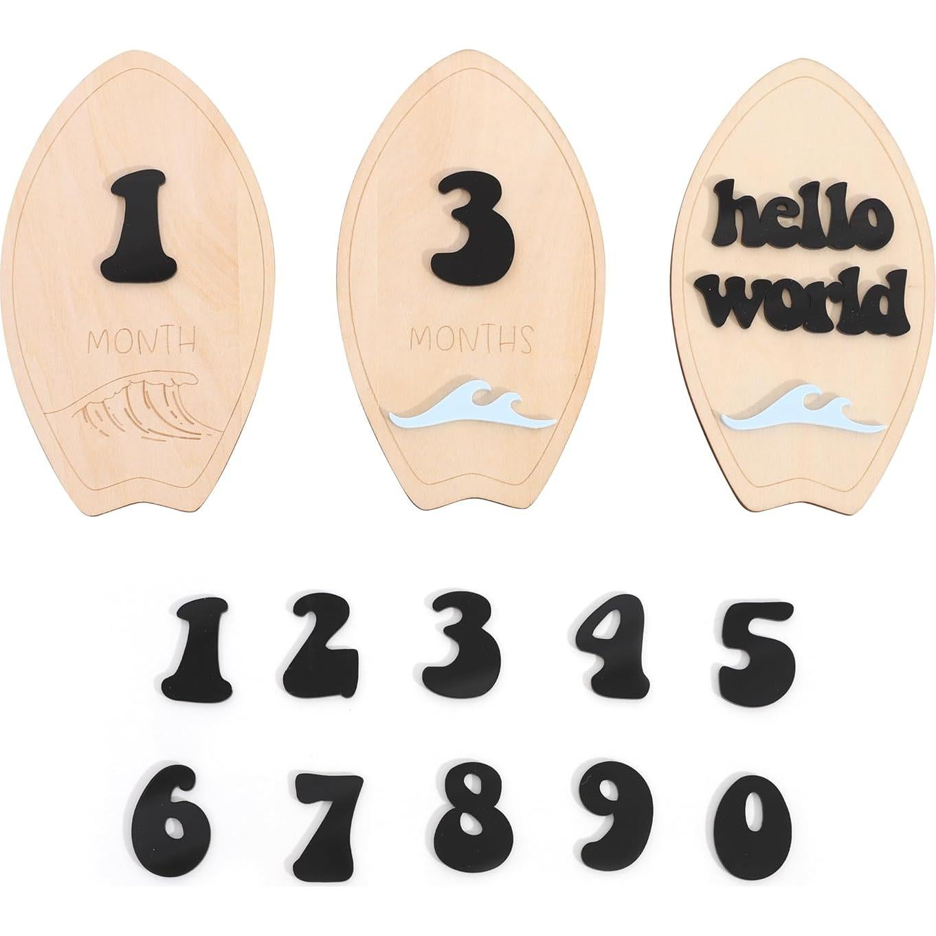 Tarjetas de Hitos Mensuales de Madera para Bebés - Surf