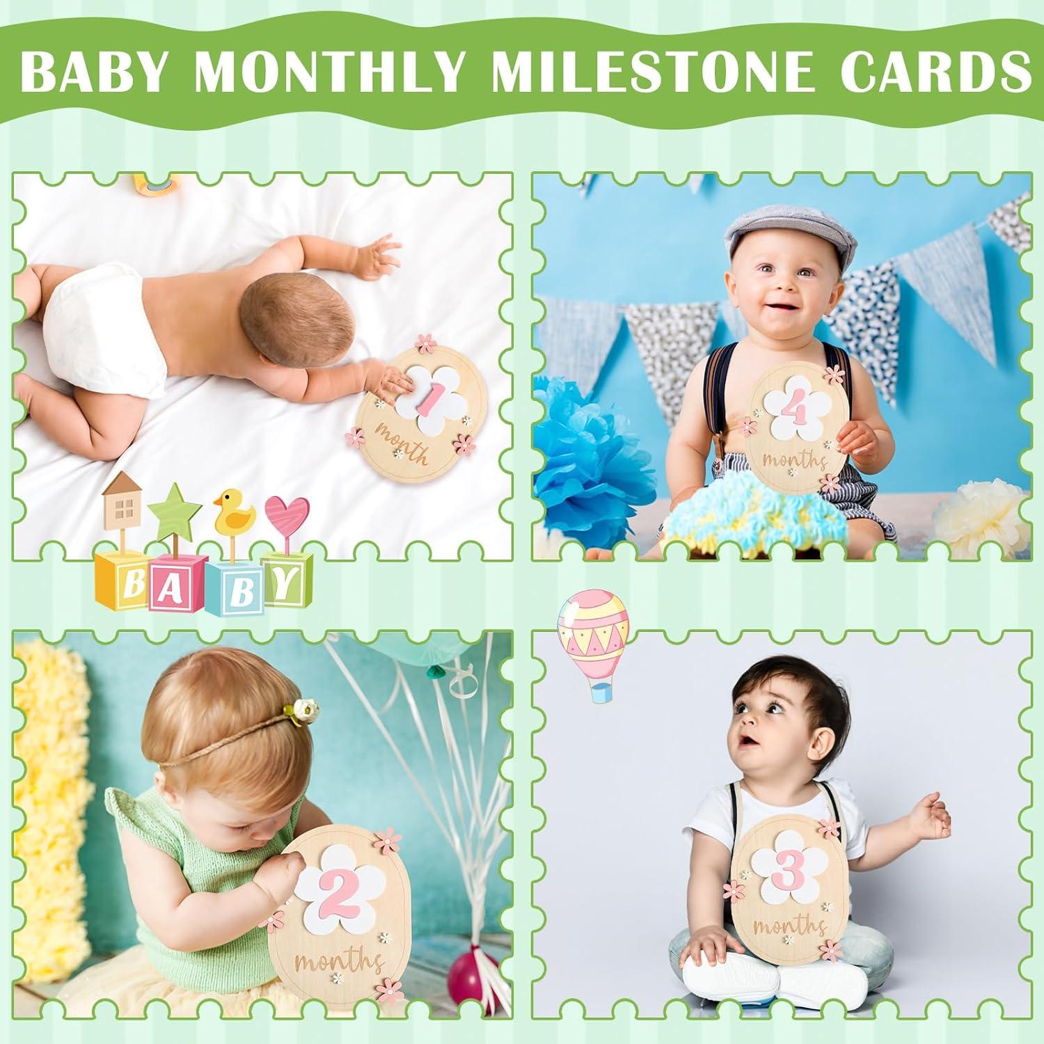 Tarjetas de Hitos Mensuales para Bebés Beeveer - Madera 16x13cm