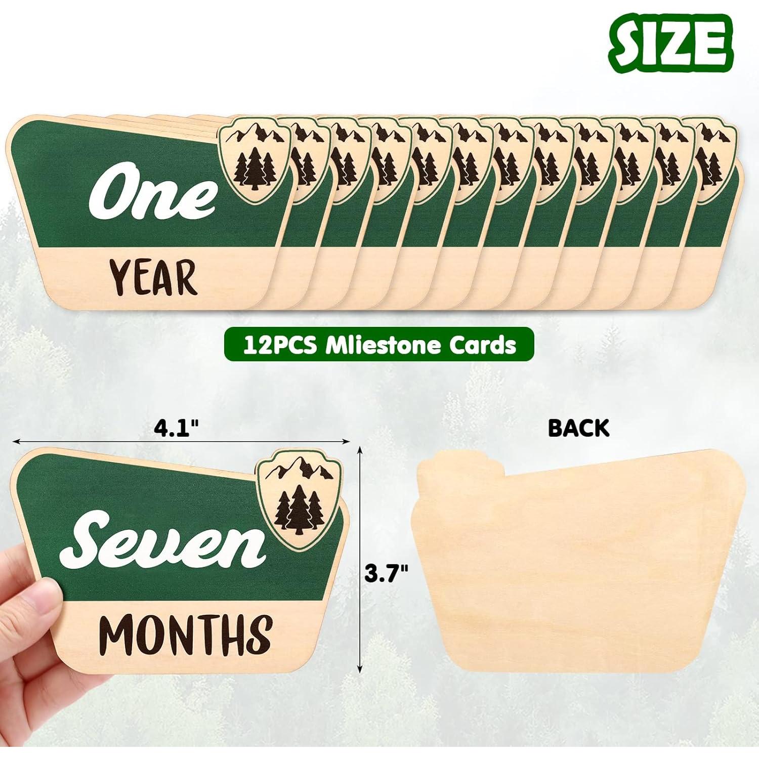 Tarjetas de Hitos Mensuales para Bebés Huray Rayho - 12 Pcs Madera