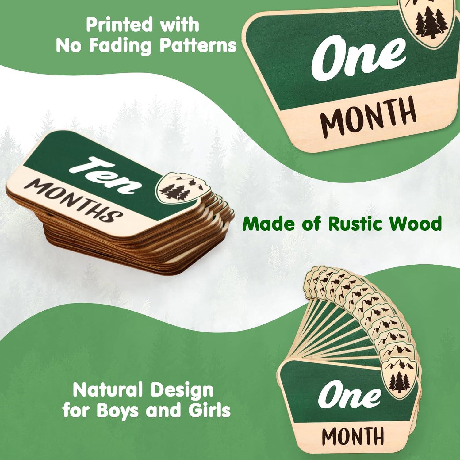 Tarjetas de Hitos Mensuales para Bebés Huray Rayho - 12 Pcs Madera