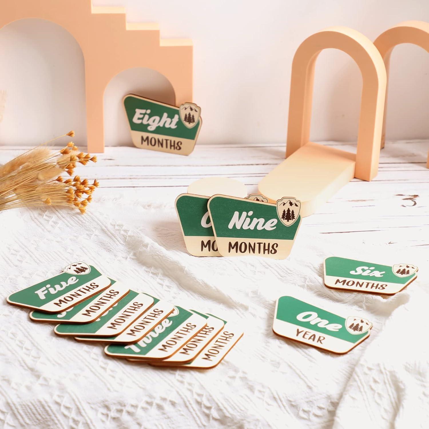 Tarjetas de Hitos Mensuales para Bebés Huray Rayho - 12 Pcs Madera