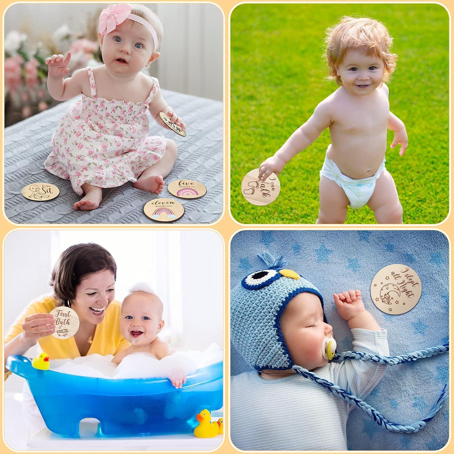 13 Tarjetas de Hito Mensual de Madera Boho Arcoíris 10 cm