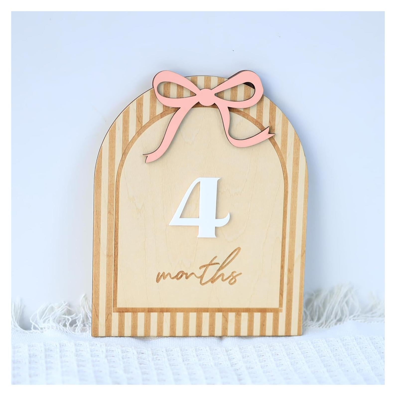 Marcador de Hito para Bebé OENIZI 1-12 Meses Madera Rosa
