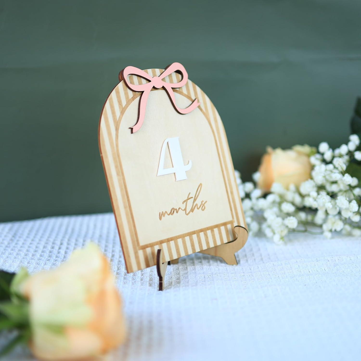 Marcador de Hito para Bebé OENIZI 1-12 Meses Madera Rosa