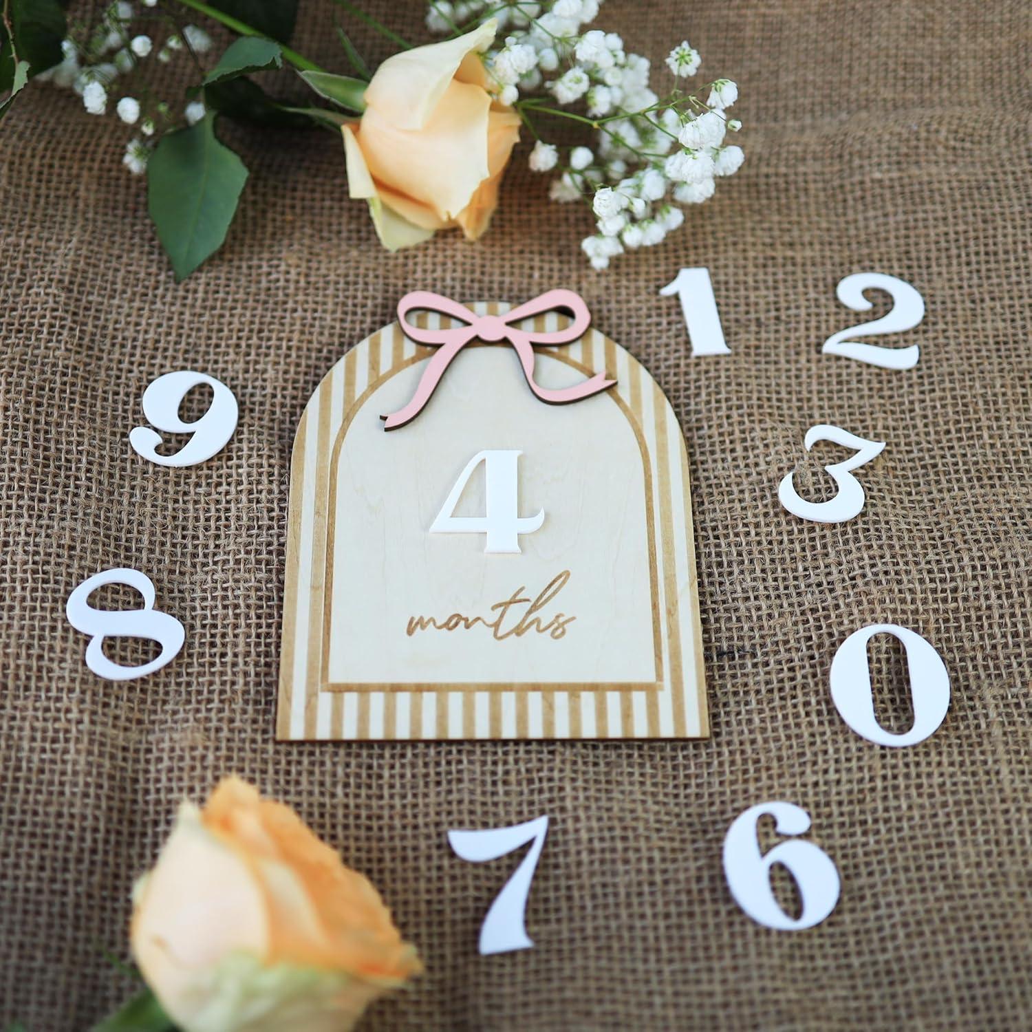 Marcador de Hito para Bebé OENIZI 1-12 Meses Madera Rosa