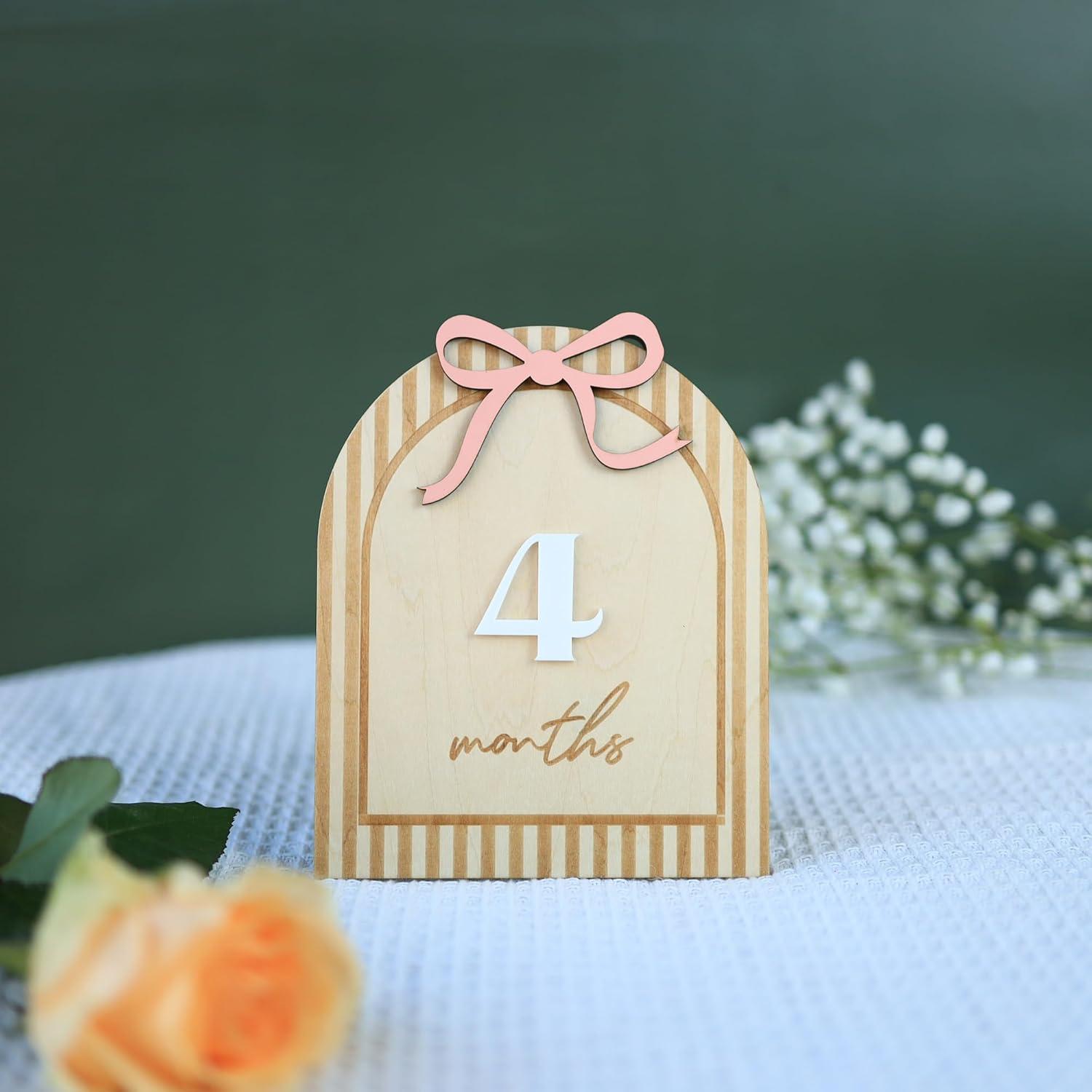 Marcador de Hito para Bebé OENIZI 1-12 Meses Madera Rosa