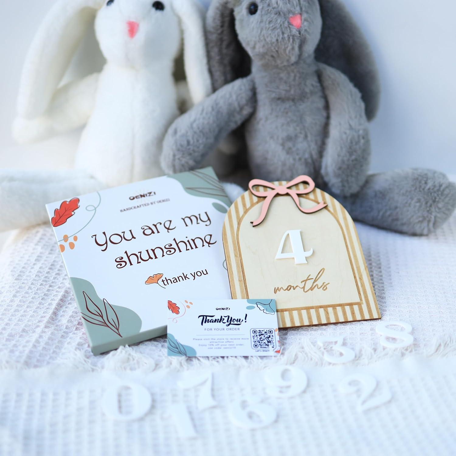 Marcador de Hito para Bebé OENIZI 1-12 Meses Madera Rosa