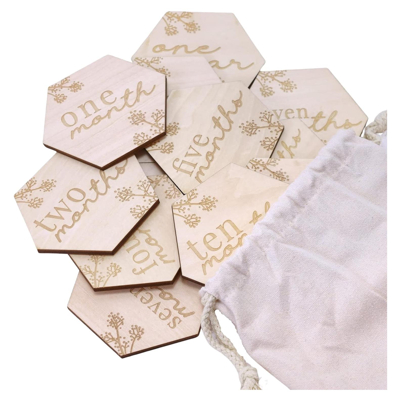 Tarjetas Mensuales de Bebé de Madera Floral - 24 Frases + Tarjeta Personalizable