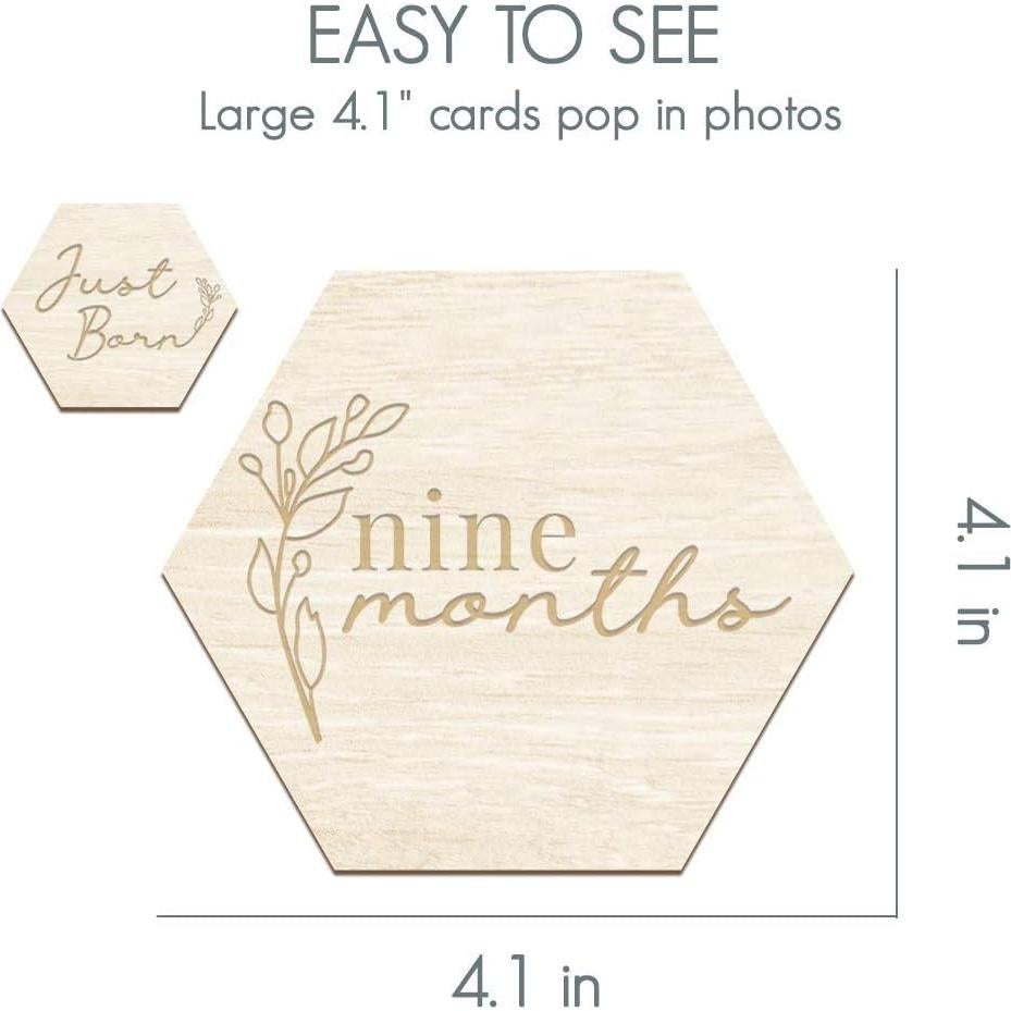 Tarjetas Mensuales de Bebé de Madera Floral - 24 Frases + Tarjeta Personalizable