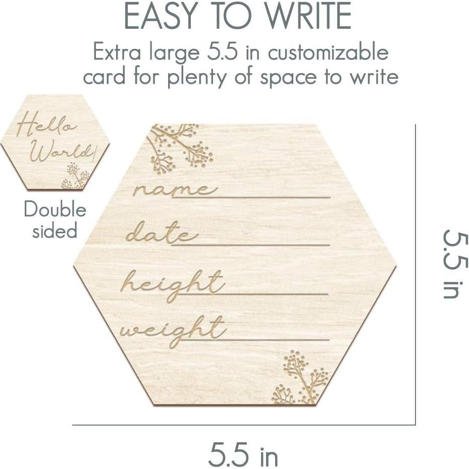 Tarjetas Mensuales de Bebé de Madera Floral - 24 Frases + Tarjeta Personalizable