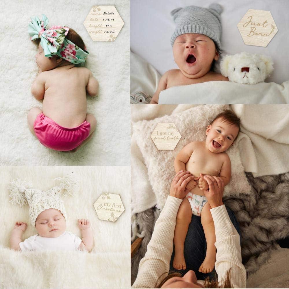 Tarjetas Mensuales de Bebé de Madera Floral - 24 Frases + Tarjeta Personalizable