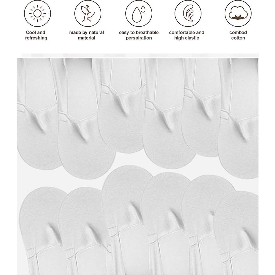 Calcetines Invisibles Antideslizantes para Mujeres - 5 Pares Blancos