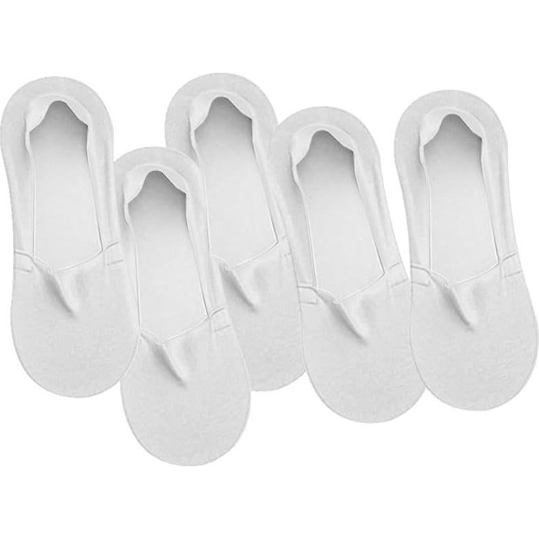 Calcetines Invisibles Antideslizantes para Mujeres - 5 Pares Blancos