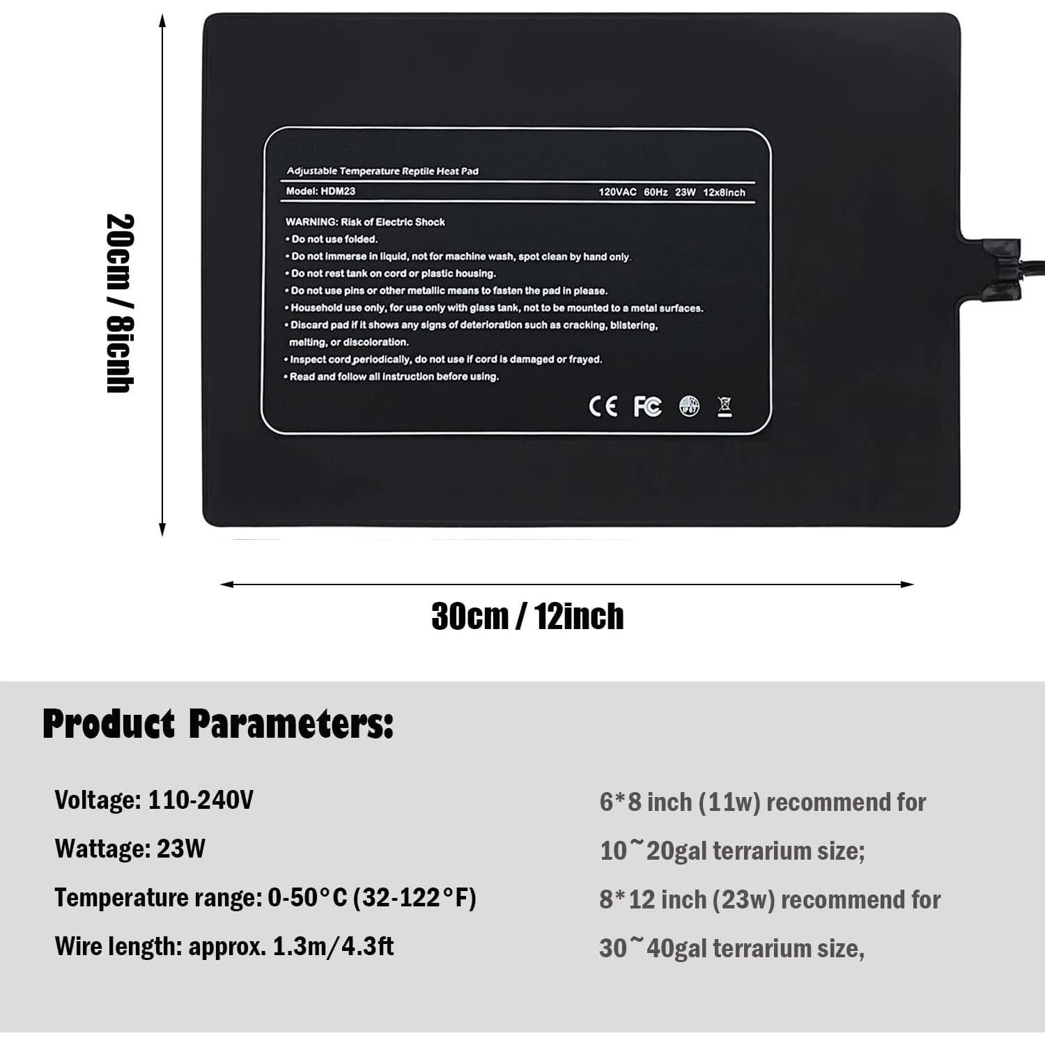 Almohadilla Térmica Ajustable 23W Cosyseek para Reptiles 30.48x20.32 cm