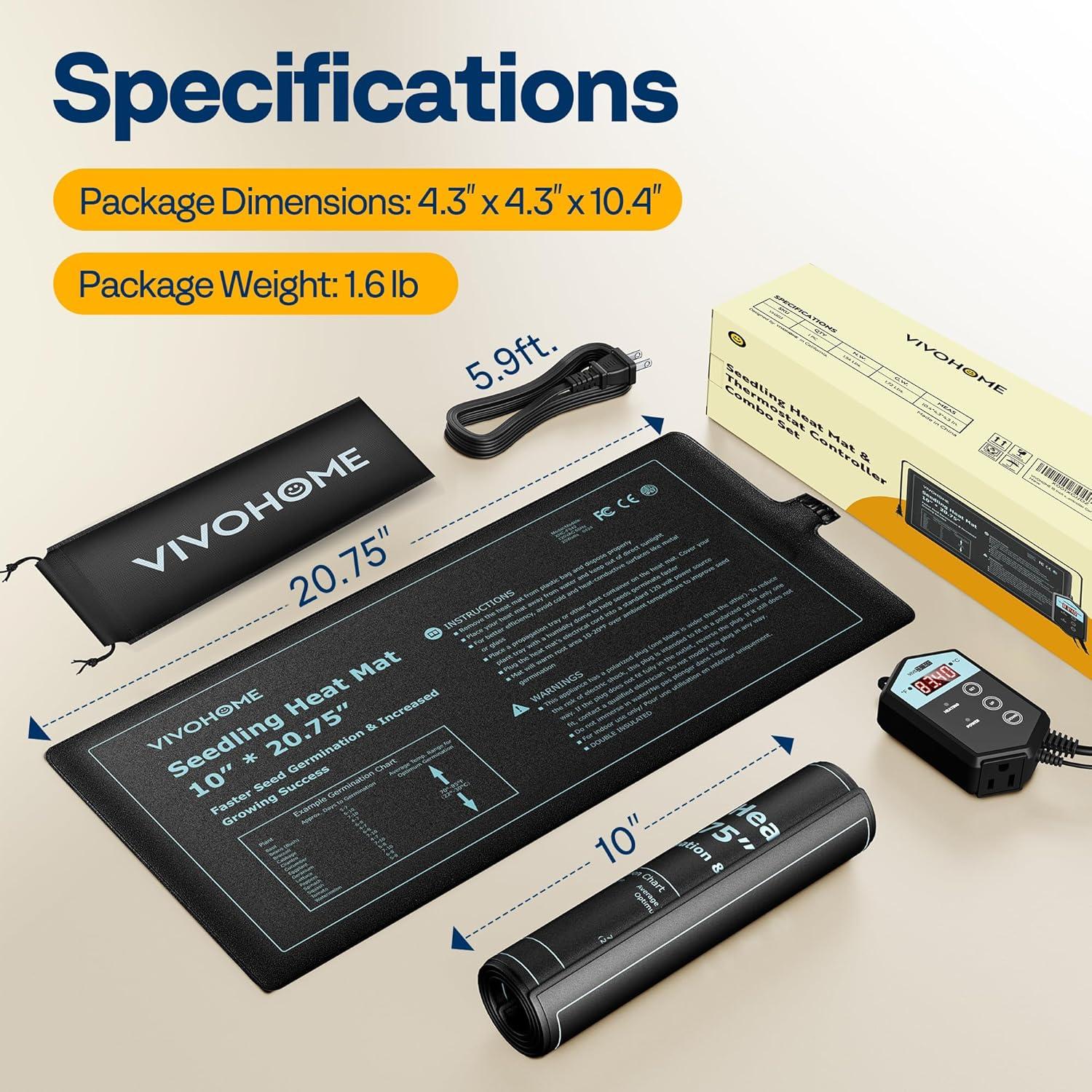 Alfombrilla Térmica VIVOHOME 25.4x52.7cm + Controlador Digital