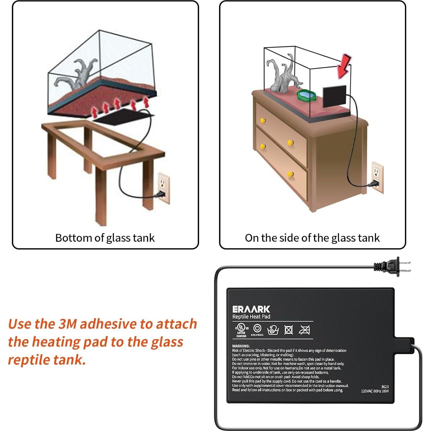 Almohadilla de Calentamiento para Reptiles ERAARK 20x45 cm Ajustable