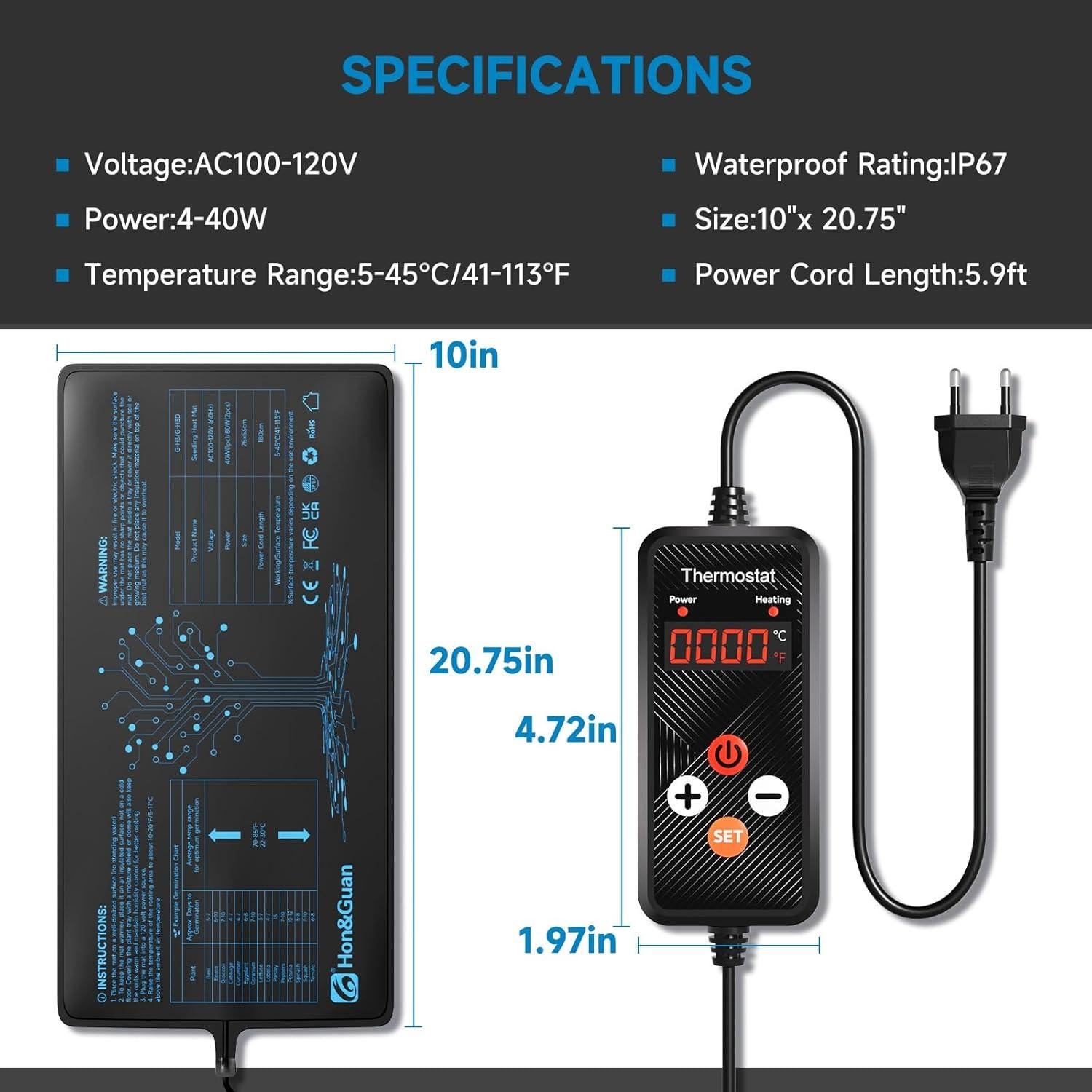 Almohadilla Térmica para Plántulas Hon&Guan 25.4x52.7cm 2 Paquetes