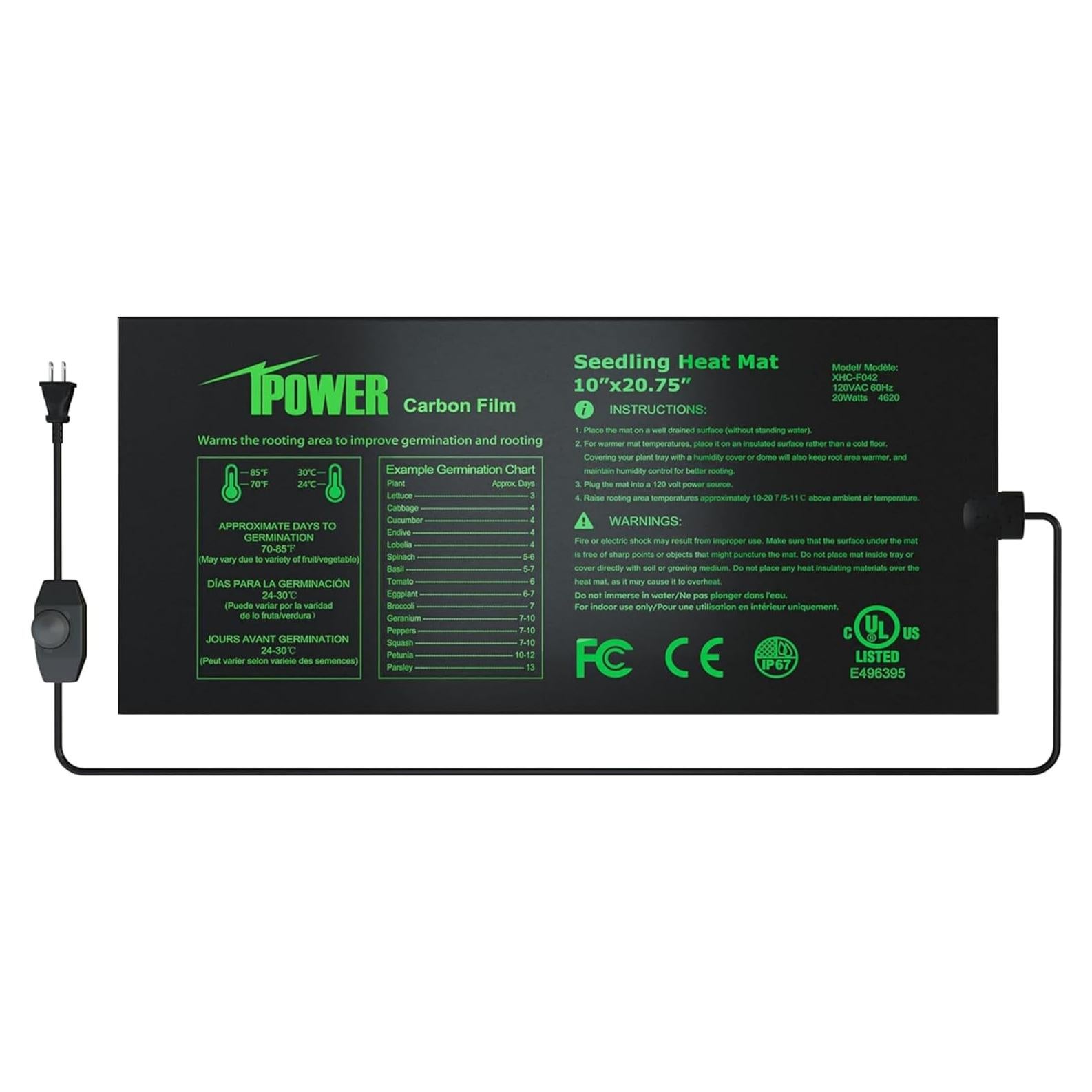 Estera de Calentamiento iPower 25.4x52.7cm Ajustable para Germinación