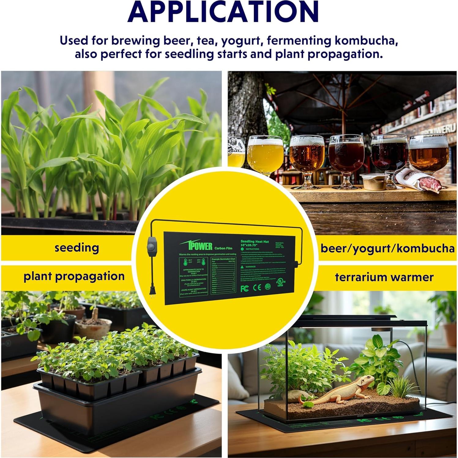 Estera de Calentamiento iPower 25.4x52.7cm Ajustable para Germinación